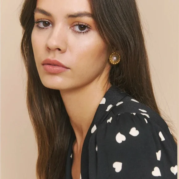 Reformation Joelle Black Heart Print Blouse - Picture 5 of 16